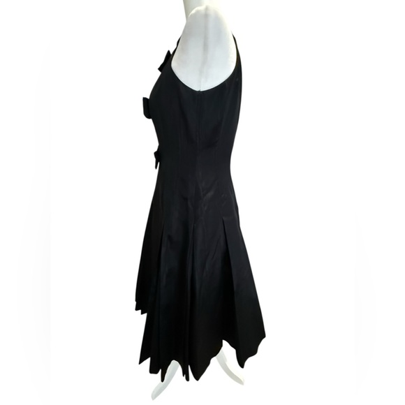 David Meister Black Taffeta Midi Dress Velvet Bow Cocktail Evening Formal 6 - Picture 3 of 11